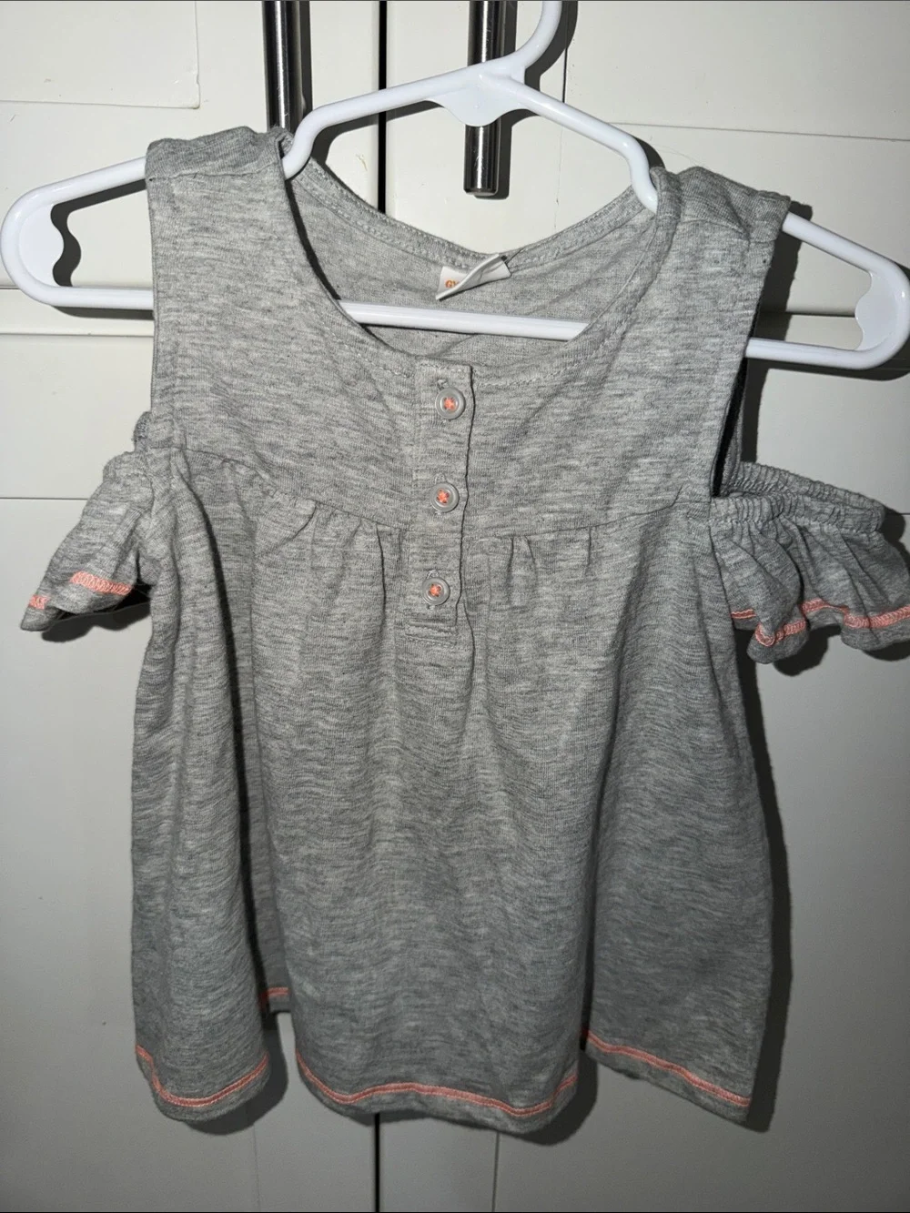 Gymboree Girls' Grey Cold-Shoulder Top with Pink Trim